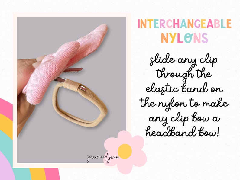 Interchangeable Nylon Headband Sets | Baby Headband | Headbands for Clip Bows | Soft Nylon Headbands | Universal Nylons for Clip Hair Bows image 3