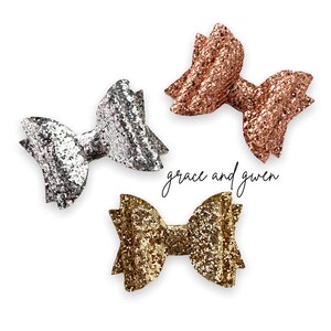 Glitter Chunky Bows - Baby Bows - Nylon Baby Headband - Baby Girl Headbands - Glitter Hair Bows - Pigtail Bows - Hair Bows for Girls