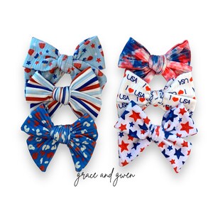 July 4th Red/White/Blue Hand-Tied Hair Bows | Baby Hair Bows | Toddler & Newborn Bows | Baby Girl Hair Bows | Pigtail Bows | Bows for Girls