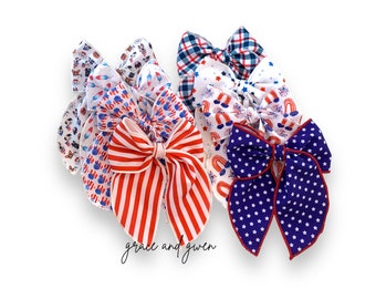 July 4th Sailor Bows - Hair Bows for Girls - Baby Girl Bows - Toddler Hair Bows - Bow Clips - Hair Bows - Bows for Girls - USA Hair Bow