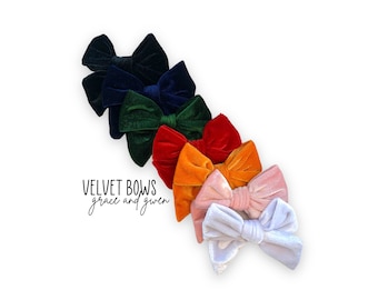 Velvet Holiday Hand-Tied Bows | Christmas Hair Bows for Girls | Baby Bows and Headbands | Nylon Headband Bow | Pigtail Bows | Hair Bow Clips