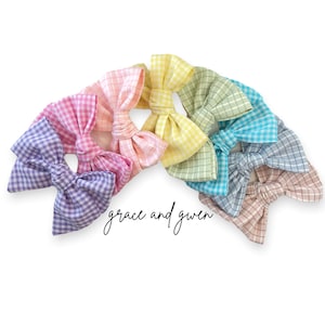 Spring Plaid Hand Tied Fabric Hair Bows | Baby Hair Bows | Toddler & Newborn Bows | Baby Girl Hair Bows | Pigtail Bow Clips | Bows for Girls