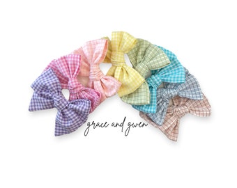 Spring Plaid Hand Tied Fabric Hair Bows | Baby Hair Bows | Toddler & Newborn Bows | Baby Girl Hair Bows | Pigtail Bow Clips | Bows for Girls
