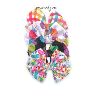 Summer Party Liverpool Pinwheel Bows | Hair Bows for Girls | Baby Bows and Headbands | Nylon Headband Hair Bows | Pigtail Bows | Bow Clips