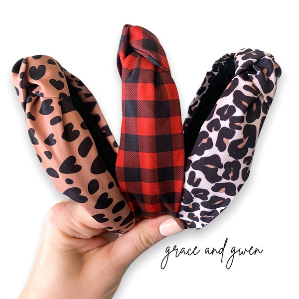 Leopard & Plaid Print Headbands - Knotted Headbands - Girl's Headbands - Gift For Girls - Party Favors - Hair Accessories - Fall Headbands