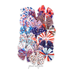 4th of July LP Bow Collection - Nylon Headbands and Clips - Baby Girl Bows - Big Bows - Hair Bows - Head Wrap Stretch Fabric Bow Bullet Bow