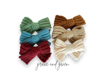 Fall Knit Grace Bows | Hair Bows for Girls | Baby Bow Headband | Nylon Headband Bows | Pigtail Bows | Hair Bow Clips | Fall Hair Bow