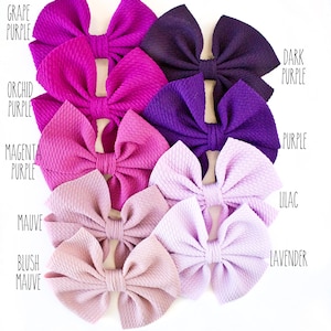 All the Purples Bow Collection - Nylon Headbands and Clips - Baby Girl Bows - Big Bows - Hair Bows - Head Wrap Stretch Fabric Bow Bullet Bow