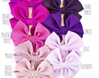 All the Purples Bow Collection - Nylon Headbands and Clips - Baby Girl Bows - Big Bows - Hair Bows - Head Wrap Stretch Fabric Bow Bullet Bow