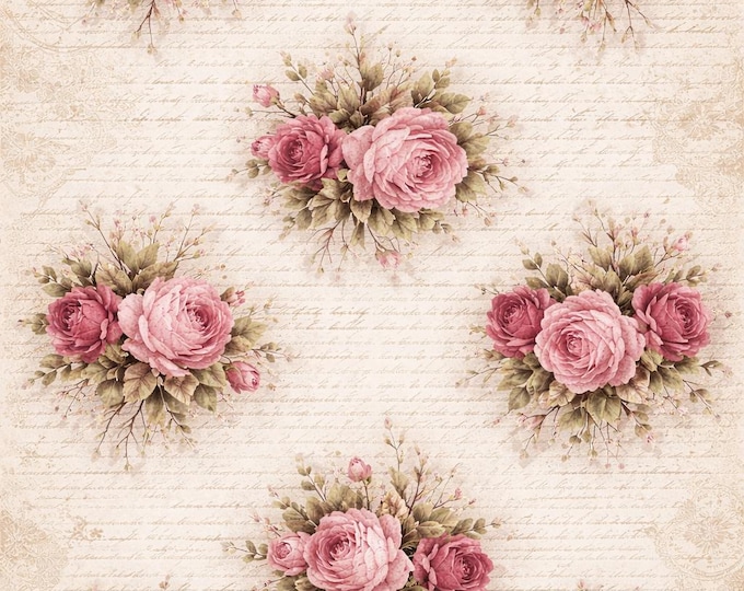 Shabby Chic Floral Decoupage Rice Paper Vintage Pink Rose Bouquets ...