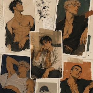 Gay Male Portrait Decoupage Rice Paper Fashion Collage Modern Handsome Men Art Print, Thin Tissue Decor Paper Or Cardstock Options 8x11''
