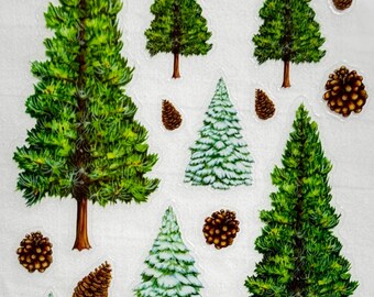 Set de pegatinas navideñas, pegatinas de pinos y piñas, pegatinas de naturaleza navideña del bosque invernal para scrapbooking, manualidades y decoupage (36 piezas)