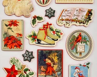 Christmas Stickers Set Puffy Dimensional Stickers Santa Snowman Cardinal Wreath Gift Sticker, Vintage Holiday Stickers for Scrapbooking Card