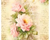 Scrapbooking paper Art Decoupage napkins Vintage print designer Collage cardboard Craft handmade home decor painted rose paper 7X11 quot V74