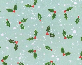 Decoupage Rice Paper Holly Leaves And Red Berries Pattern On Mint Green Christmas Winter Design Paper Or Cardstock Options  Decoupage 8"x11"
