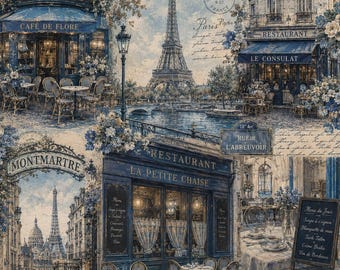 Paris Cafe Decoupage Rice Paper, French Bistro Vintage Paris Collage Scrapbook Decor, Paper Or Cardstock A4 8x11'' 1 PC Thin Tissue Paper