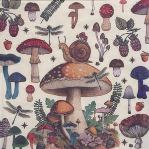 Vintage forêt champignons escargots libellules botanique serviette en papier pour découpage Scrapbooking artisanat bricolage fabrication de cartes feuille simple de 33 x 33 cm