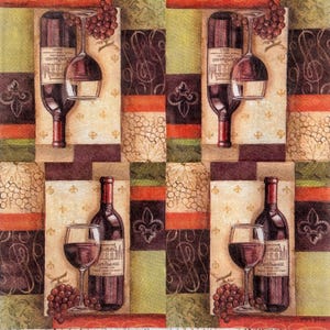 Papieren servet decoupage met bordeauxrood fles wijnglas en druiven ontwerp rustieke keuken bar decor scrapbooking en kaarten maken kunst 10''