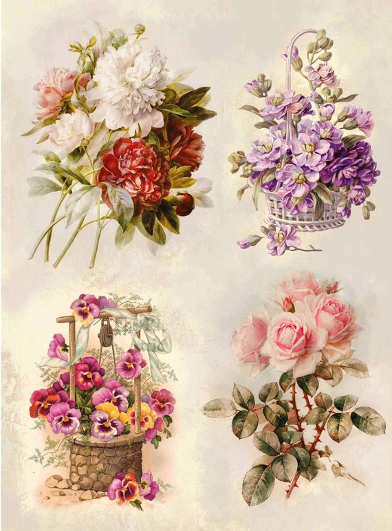 Decoupage Paper Floral Flowers Rose Print Scrapbooking Paper Etsy