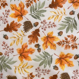 Autumn Fall Leaves Decoupage Paper Napkin - Acorns, Pinecones, and Small Details - 1PCS 13x13 Inch Napkin for DIY Craft and Decor