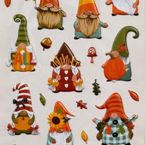 Pegatinas de gnomo otoñal, pegatinas de calabaza, girasol, hongo y hoja, pegatinas de decoupage para manualidades, bonito juego de pegatinas de silicona 3D (25 unidades)