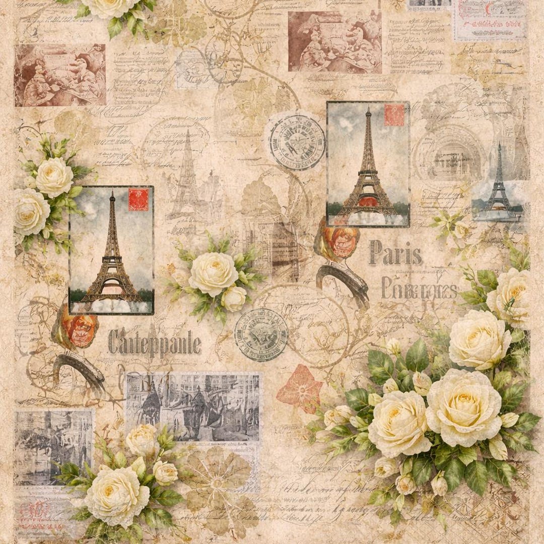 Decoupage Rice Paper Paris Vintage Collage Eiffel Tower Roses French ...