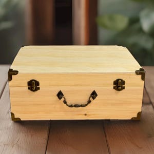 Unfinished Wooden Craft Box, Decoupage Storage Chest, DIY Wood Keepsake Box, Large Plain Wood Box with Handle, Art Supply Organizer 12&#39;&#39;