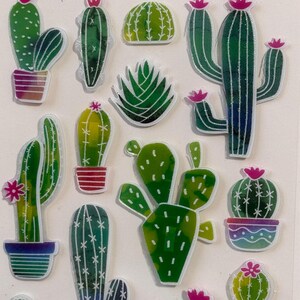 Juego de 15 pegatinas de cactus: pegatinas 3D hinchables de suculentas, plantas verdes y cactus. Pegatinas para álbumes de recortes, diarios, manualidades y tarjetas.