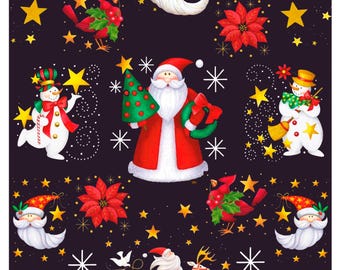 Decoupage Rice Paper Santa Claus Snowman Stars Christmas Moon Reindeer Festive Holiday Design 7"x11" Craft Sheet Paper Or Cardstock Options