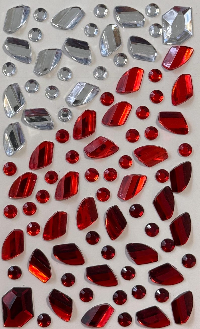 100 Pcs Red and Silver Rhinestone Stickers, Gems Jewel Stickers, Round ...