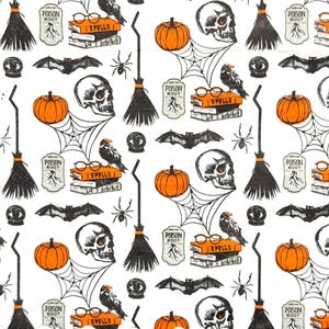 Halloween Skull Pumpkin Witch Broom Bat Spider Decoupage Paper Napkin, Vintage Spooky Pattern DIY Crafts Scrapbooking Card Making 10'' 1PCS