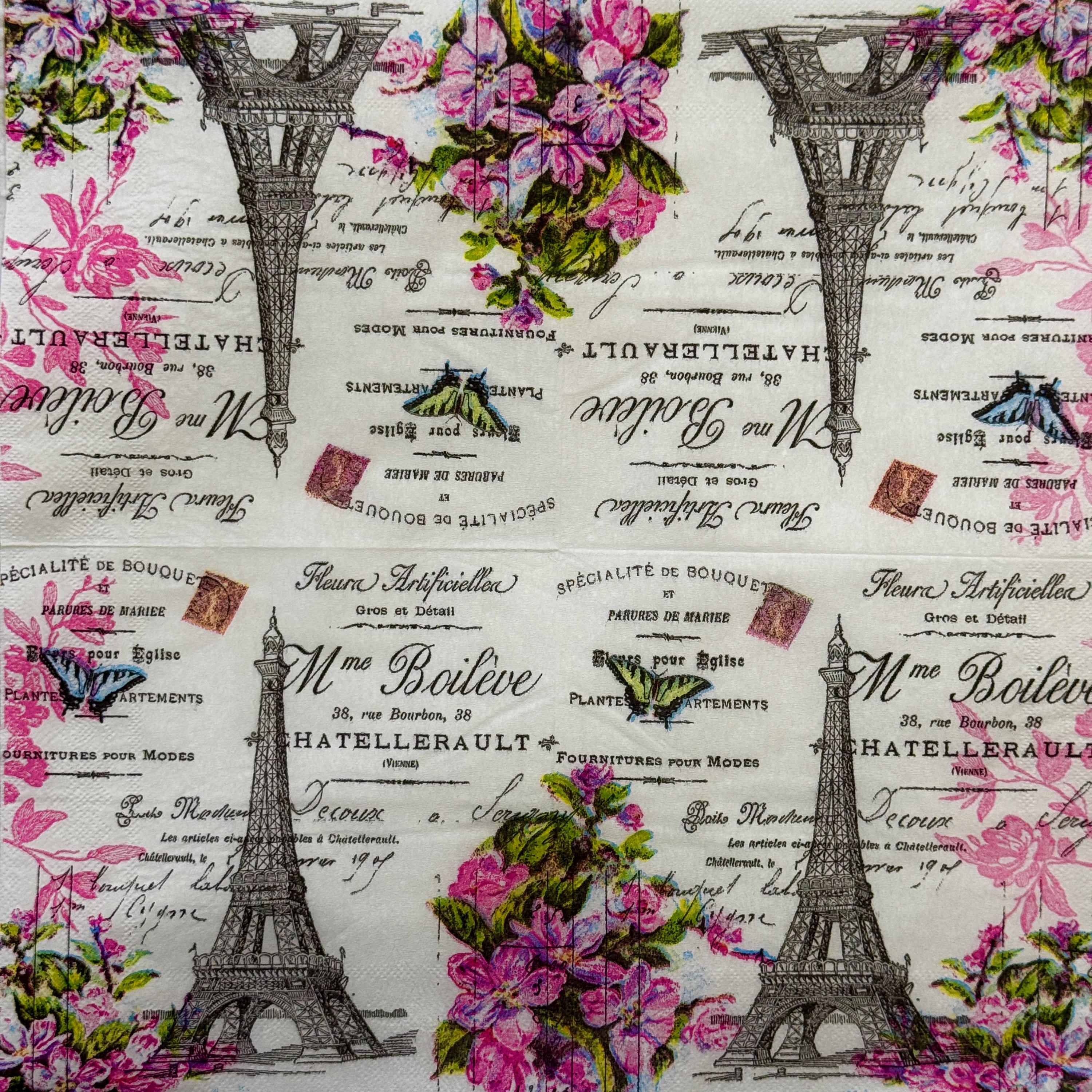 Elegant Paris Eiffel Tower Decoupage Paper Napkin With Vintage Floral ...