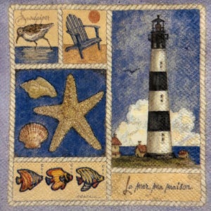 Nautical Lighthouse Seashells Starfish Coastal Beach Summer Decor Thin Paper Napkin for Decoupage Scrapbooking Card Making Napkin 10&#39;&#39; 1PCS