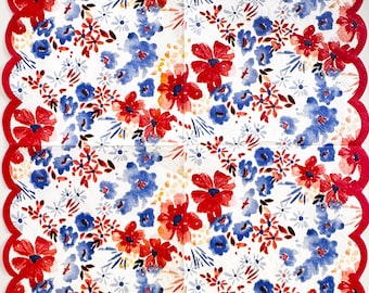 Servilleta de papel floral roja y azul para decoupage, flores silvestres de verano en acuarela, diseño rústico de jardín, 1 pieza, 25 cm (10 pulgadas)