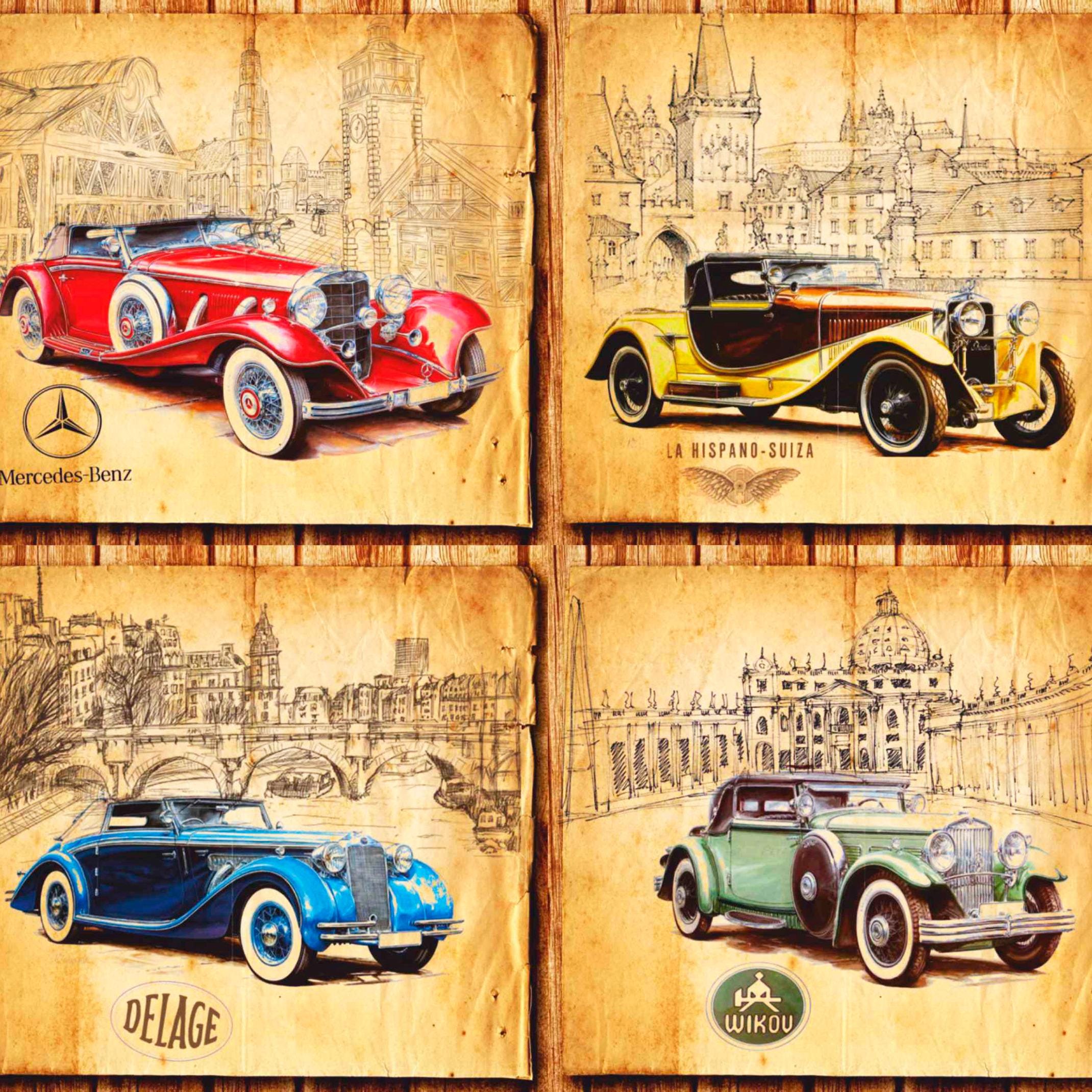 Decoupage Rice Paper Vintage Classic Cars Mercedes Benz Hispano Suiza ...