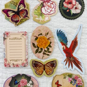 Autocollants 3D en papier pop-up, autocollants vintage papillons roses, perroquets, cadres floraux, scrapbooking, fabrication de cartes, travaux manuels, travaux manuels, tenue d'un journal, 9 PCS
