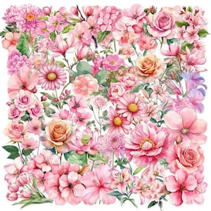 Adesivi in silicone senza colla con fiori rosa per scrapbooking, biglietti, fai da te, 48 pezzi di rose, fiori di ciliegio, peonie, fiori di loto, margherite