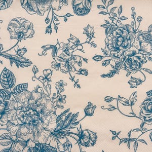 Vintage Blue Floral Pattern Paper Napkin for Decoupage DIY Crafts Scrapbooking Card Making, Design for Wedding, Home Decor Napkin 13&#39;&#39; 1pcs