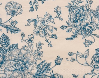 Vintage Blue Floral Pattern Paper Napkin for Decoupage DIY Crafts Scrapbooking Card Making, Design for Wedding, Home Decor Napkin 13'' 1pcs