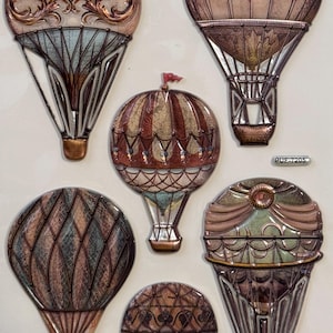 Vintage Heißluftballon geschwollene Aufkleber | Metallic 3D Aufkleber Silber | Retro Steampunk Aufkleber für Scrapbooking, Journals, Karten, Kunsthandwerk