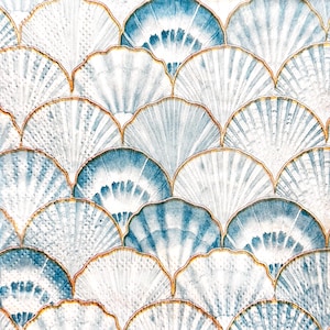 Blue Seashell Decoupage Paper Napkin, Coastal Sea Ocean Coral Scallop Shell Pattern Craft Paper for Summer Beach Wedding Decor 10'' 1PC