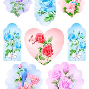 Decoupage Rice Paper Romantic Roses Bluebirds Butterflies Floral Labels For Crafting Vintage Style Paper Or Cardstock Decoupage Roses 7&quot;X11&quot;