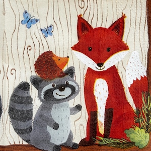 Woodland Animals Decoupage Paper Napkin: Fox, Raccoon, Hedgehog