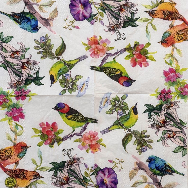 Colorful Birds Floral Paper Napkin for Decoupage Craft Scrapbooking ...