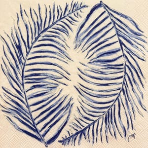 Tropical Blue Palm Leaf Decoupage Paper Napkin for DIY Crafts Scrapbooking Cardmaking Party Decor Coastal Summer Beach Theme 10&quot;x10&quot; 1 PCS