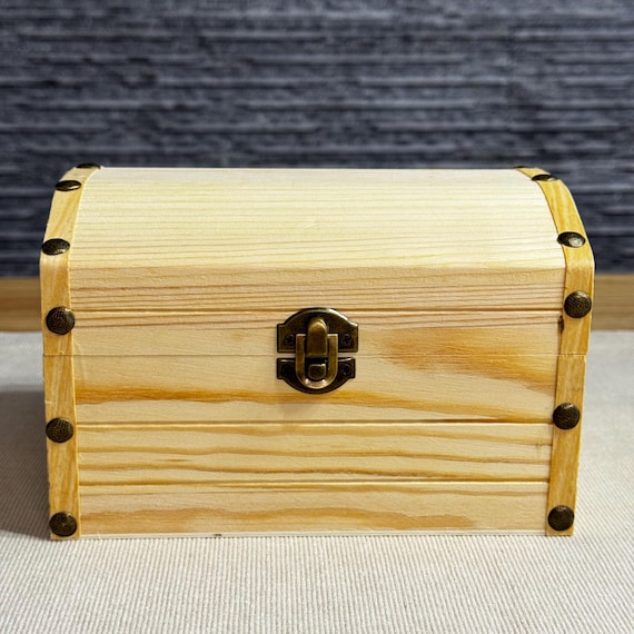 デコパージュ用未完成木箱、金属留め具付きクラフト収納チェスト、DIY