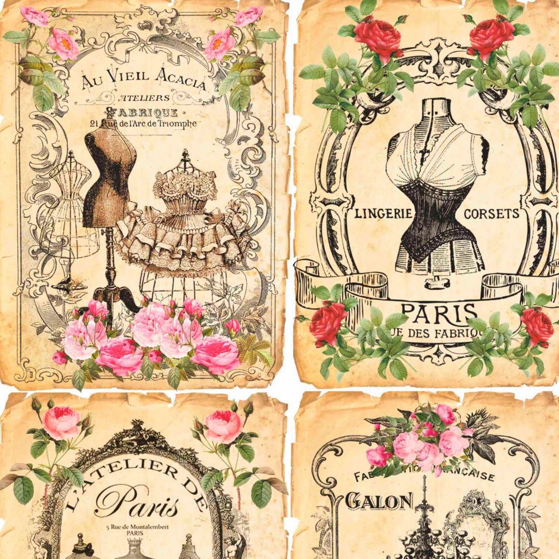 Vintage Rice Paper Paris Dress Form Corset Mannequin Decoupage for ...