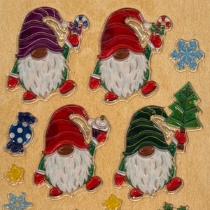 Juego de pegatinas navideñas con gnomo, pegatinas de copos de nieve de árbol de caramelo, pegatinas hinchadas para tarjetas de manualidades, 12 pegatinas de invierno para decoupage y scrapbooking.