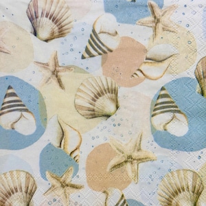 Servilletas de papel con diseño de conchas y estrellas de mar costeras para decoupage, scrapbooking, tarjetas, decoración náutica para fiestas de playa de verano, servilletas con motivos marinos de 25 cm