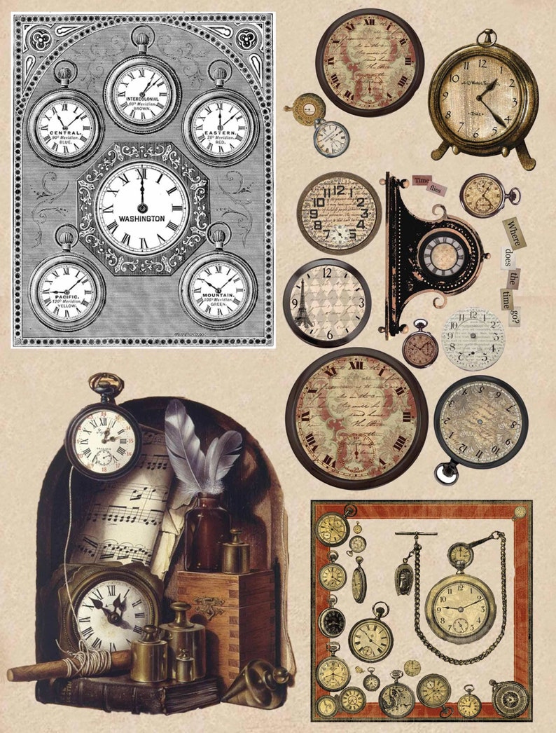 Paper Retro clocks time print scrapbooking paper Art Decoupage Vintage designer Collage cardboard Handmade home decor napkin 7X11V109